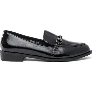 Dámské mokasíny Černé dámské lakované mokasíny s ozdobou, podpatek 3 cm GD-XR-366B Velikost: 37