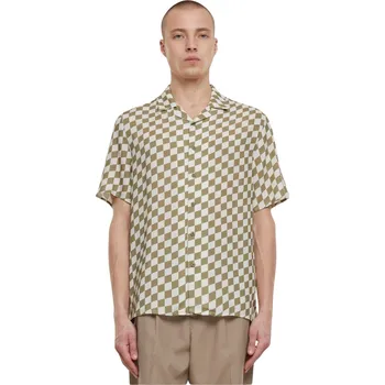 Letní plážová pánská košile z lehké viskózy Urban Classics Barva: khaki kostičky, Velikost: M