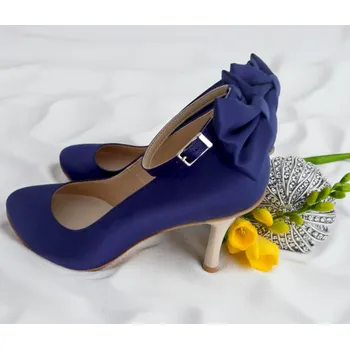 Dámské lodičky Saténové lodičky s mašlí na patě - granátově modré Velikost obuvi: 35