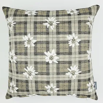 Dekorativní polštářek BYTEMA Dekorační povlak na polštář KVĚTY A KÁRO sv. hnědá 30 x 50 cm