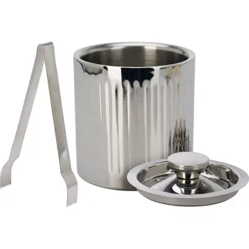 Nádoba na led Dvojstěnný kbelík na led, rýhovaný, s kleštičkami, nerezová ocel