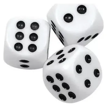 Kostky, bílá, plast, 3 ks