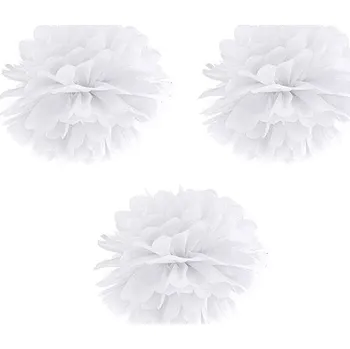 Party dekorace Partydeco Papírový pompom 25 cm bílý 3 ks