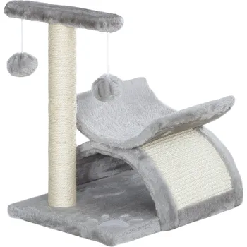 Pelíšek pro kočku PawHut kočičí strom malý, 43H cm, do 10 kg, s lehací plochou, tunelem, míčkem na hraní, sisal, světle šedý | Aosom