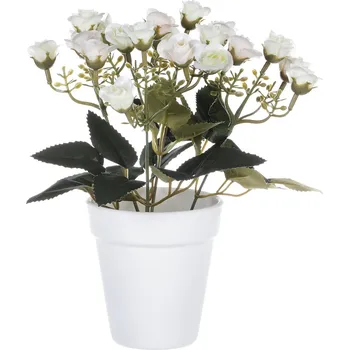 umělá květina Růže mini v bílém obalu - umělá, krémovo-bílé květy