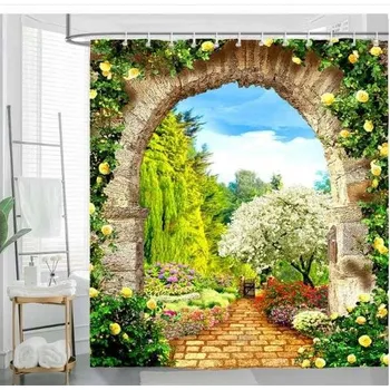 Sprchový závěs Závěs do sprchy textilní látkový vzor zahrada 180 x 180 cm