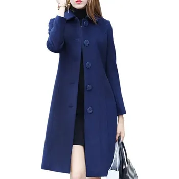 Dámský kabát Polodlouhý podzimní kabát s knoflíky Velikost: L, Barva (Varianta): Modrá