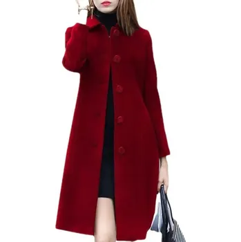 Dámský kabát Polodlouhý podzimní kabát s knoflíky Velikost: 2XL, Barva (Varianta): Vínová
