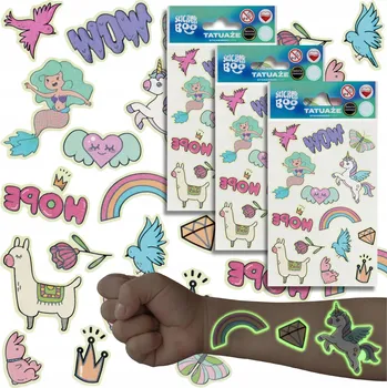 Odstranitelné tetování SADA omyvatelných tetování SVÍTÍCÍCH ve tmě 3 ARCHY = 42 TETOVÁNÍ