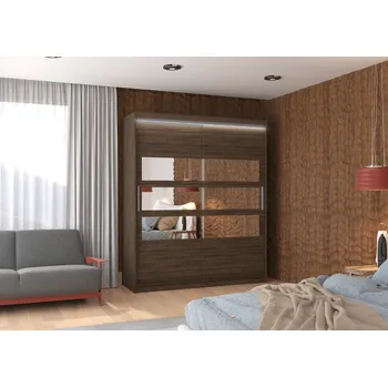 Šatní skříň ADRK Šatní zrcadlová skříň posuvná s LED osvětlením TOLEDO CH 180 L, choco