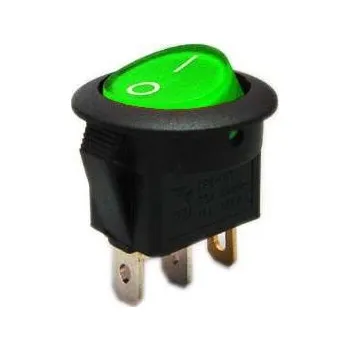 Vypínač kolébkový IRS-101-8C/D, OFF-ON 1pol.12V/16A zelený,prosvětlený