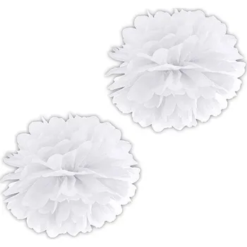 Party dekorace Partydeco Papírový pompom 35 cm bílý 2 ks