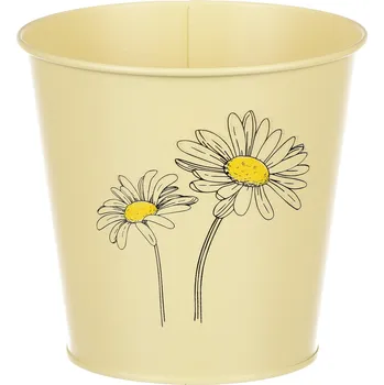 Obal kovový - kulatý s kopretinami, barva žlutá