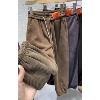 Dámské zateplené tepláky – volný střih z vlněné směsi Barva: Kávová, Velikost: 3XL