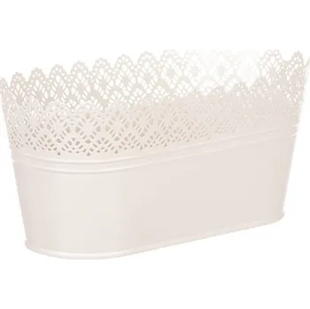 Obal na květináč Nábytek PEGAS s.r.o. Obal kovový - truhlík, krajkový okraj, barva krémová