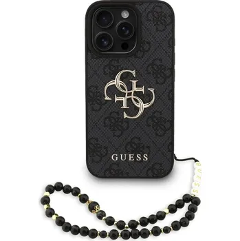 Náhradní kryt pro mobilní telefon Guess PU 4G Metal Logo Strap zadní kryt pro iPhone 16 Pro Black