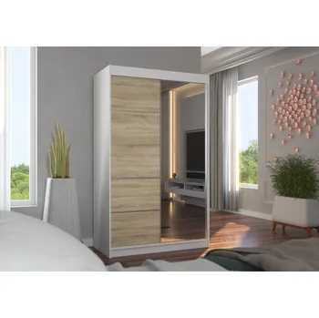 Šatní skříň ADRK Šatní zrcadlová skříň posuvná NICEA W-S 120, dub sonoma/bílá