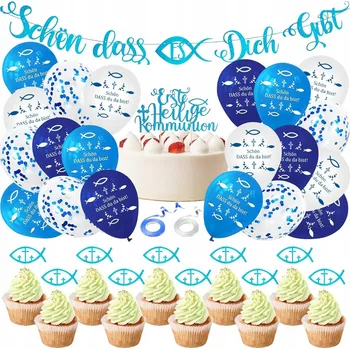 Dekorace na přijímání, křest chlapečka - balónky, toppery, girlanda (německý jazyk)