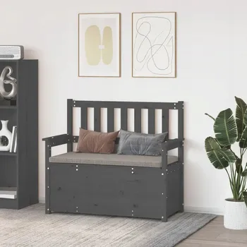 Lavice, šedá, 112,5x51,5x96,5 cm, masivní borovicové dřevo