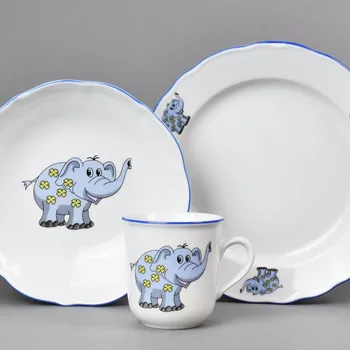 Český Porcelán Dubí Dětská souprava 3-dílná sloník modrý