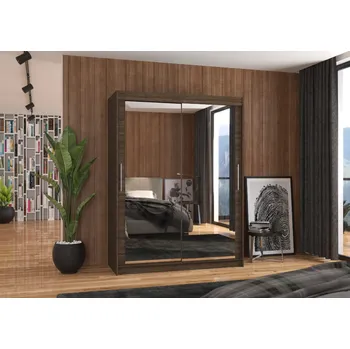 Šatní skříň ADRK Šatní zrcadlová skříň posuvná PERMO CH 150, choco