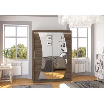 Šatní skříň ADRK Šatní zrcadlová skříň posuvná s LED osvětlením MODESTO CH 150 L, choco