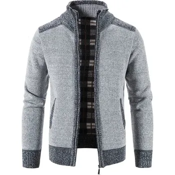 Pánský svetr Pánský cardigan – silný svetr, pletený, streetwear Barva: Šedá, Velikost: M