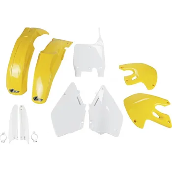 UFO kompletní sada plastů (FULL KIT) s kryty tlumičů SUZUKI RM 125 / 250 99-00 barva (bílá/žlutá) (SU400E999) (UFO kompletní sada plastů (FULL KIT) s kryty tlumičů SUZUKI RM 125 / 250 99-00 barva (bílá/žlutá) (SU400E999))