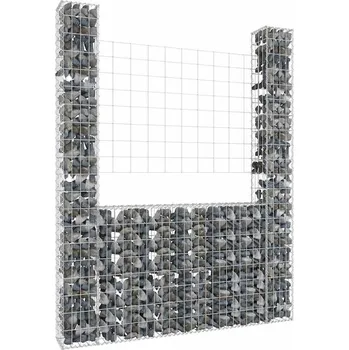 gabiony vidaXL Gabionový koš ve tvaru U se 2 sloupky železo 140 x 20 x 200 cm [151289]
