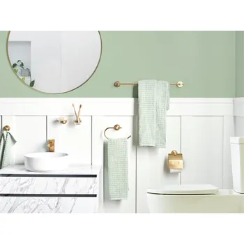 Sada koupelnových doplňků 6dílná sada koupelnového příslušenství zlatá hliník lesklý pohár a mýdlenka Koupelnové doplňky Moderní Beliani