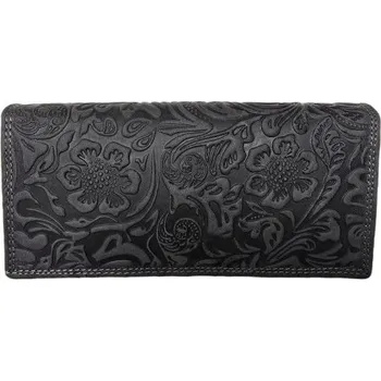 Peněženka Kožená peněženka KVĚTY GREY BLACK