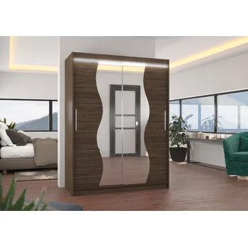 Šatní skříň ADRK Šatní zrcadlová skříň posuvná s LED osvětlením RENZO CH 150 L, choco