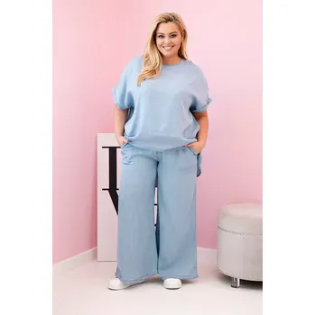 Kesi Włoski Dámská souprava Plus Size z tencelu halenka a kalhoty s vázáním světle džínový Kesi Włoski šedá 3335031