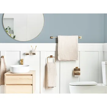 Sada koupelnových doplňků 6dílná sada koupelnového příslušenství zlatá hliníkový lesklý pohár a mýdlenka Koupelnové doplňky Moderní klasika Beliani