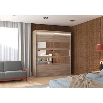 Šatní skříň ADRK Šatní zrcadlová skříň posuvná s LED osvětlením TOLEDO T 180 L, truffle