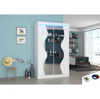 Šatní skříň ADRK Šatní zrcadlová skříň posuvná s LED osvětlením OSWALD W 120 L, bílá