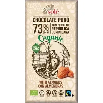 Cukrovinka Chocolates Solé - 73% Bio hořká čokoláda s mandlemi 150g - objednávky do 15:00 doručíme zítra