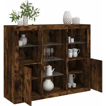 přebalovací pult a komoda Příborníky s LED osvětlením 3 ks kouřový dub kompozitní dřevo Hnědá 3209125