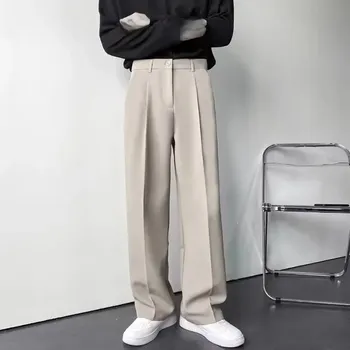 Pánské kalhoty volné kalhoty s rovným střihem – ležérní model bez žehlení Barva: Khaki, Velikost: XL