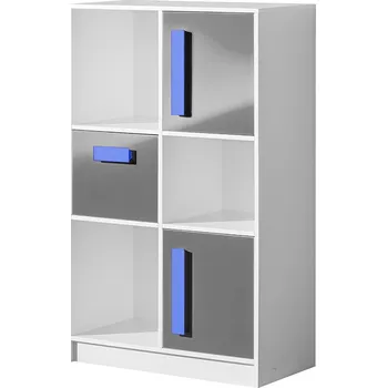 Dětská skříň Nábytek PEGAS s.r.o. Komoda vysoká 07 GULIVER 80, Bílá/Šedá/Modrá