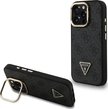 Náhradní kryt pro mobilní telefon Guess PU 4G Strass Triangle Logo Stand Camera Frame MagSafe zadní kryt pro iPhone 15 Pro Max Black