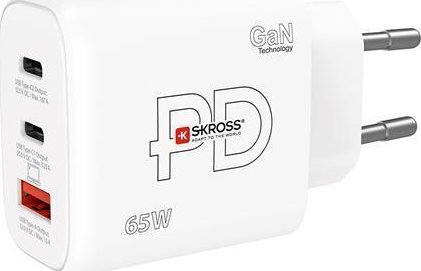 Nabíjecí adaptér, bílá, 1x USB-A / 2x USB-C PD, 65W, GaN, SKROSS SKCH001065WPDEUCN