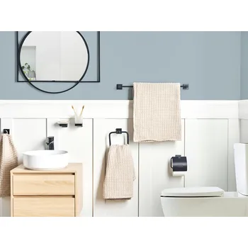 Sada koupelnových doplňků 6dílná sada koupelnového příslušenství Černý hliníkový matný pohár a mýdlenka Koupelnové doplňky Moderní klasika Beliani