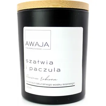 Svíčka Sójová svíčka šalvěj a pačuli – černá, vonná, ručně vyrobená, dárek