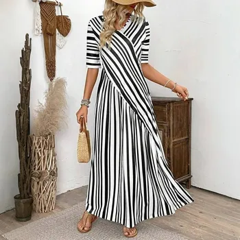 Dámské šaty Dámské pruhované šaty – letní plážové šaty, krátký rukáv Velikost: S, Barva (Varianta): A