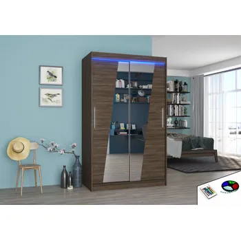 Šatní skříň ADRK Šatní zrcadlová skříň posuvná s LED osvětlením TEXAS CH 120 L, choco