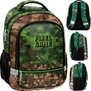 Školní batoh Školní batoh vícekomorový Minecraft Paso odstíny hnědé a béžové, vícebarevný, zelený 18 l