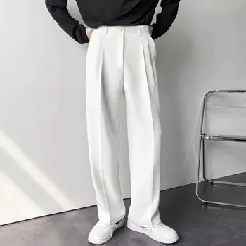 Pánské kalhoty volné kalhoty s rovným střihem – ležérní model bez žehlení Barva: Bílá, Velikost: 3XL