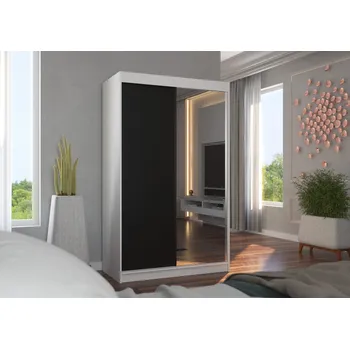 Šatní skříň ADRK Šatní zrcadlová skříň posuvná REWENA W-B 120, černá/bílá