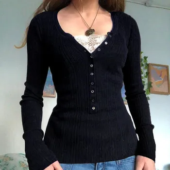 Dámské tričko tričko s výstřihem do V a dlouhým rukávem pro ženy Barva: Černá, Velikost: L